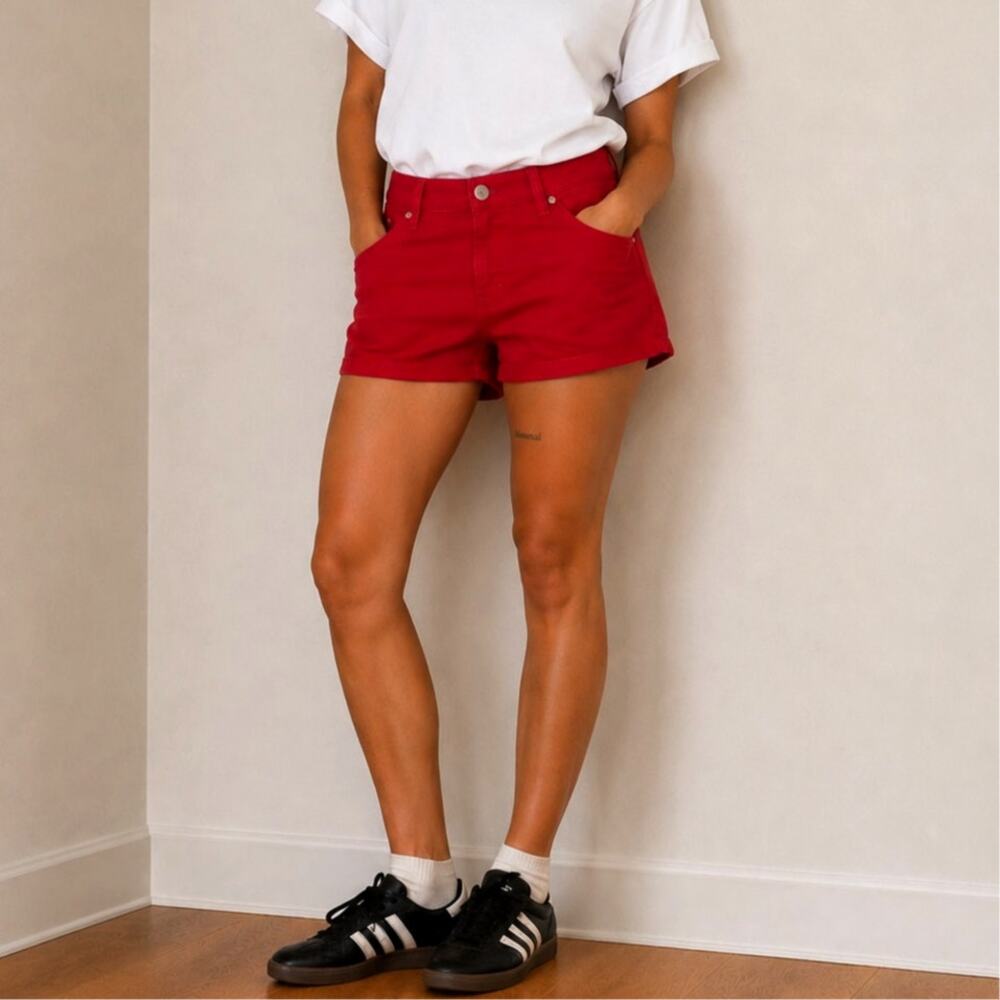 Vtg Tommy Hilfiger Red Denim Jorts Preppy 4th of July Shorts USA Size Medium/6